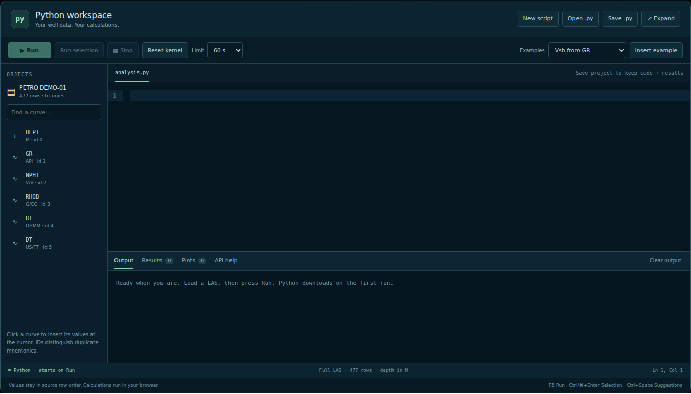 Standalone Python workspace in v11 with an empty editor ready for code